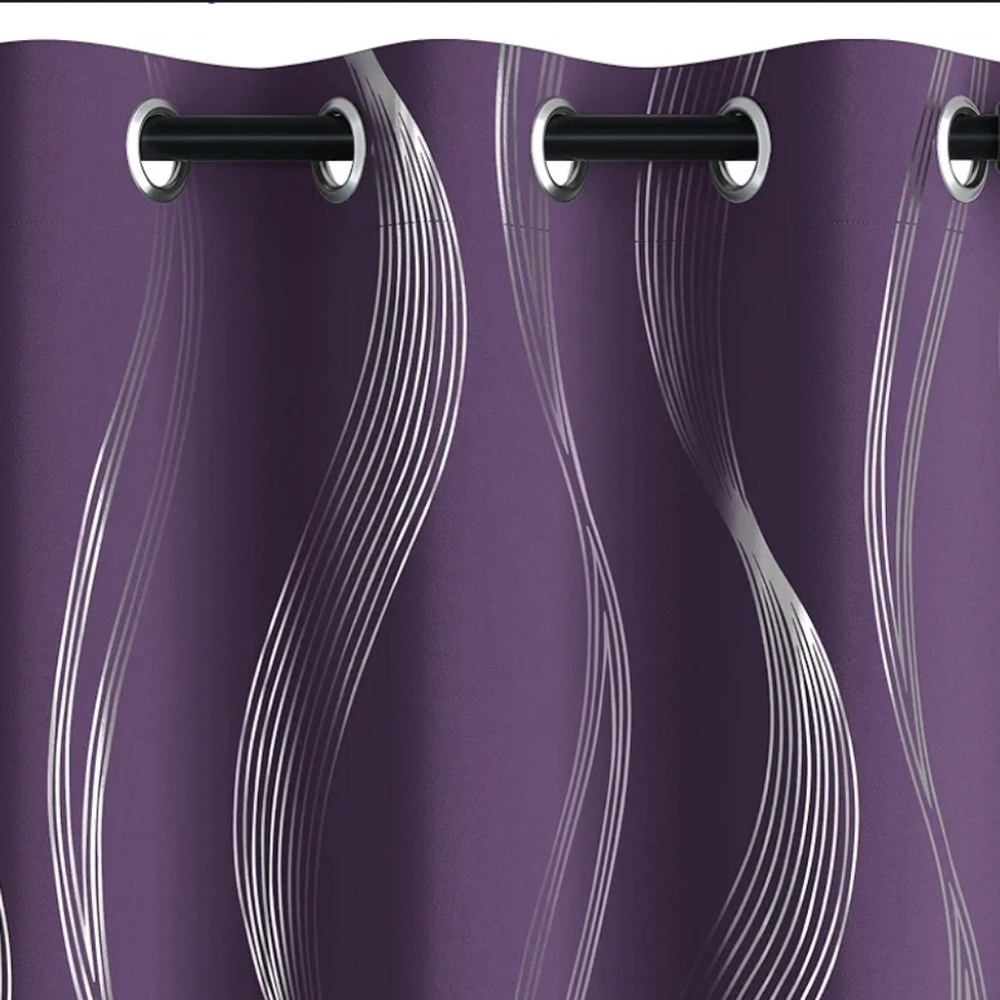 NEW SET, 2 CURTAINS BLACKOUT PANELS, DK PURPLE, SILVER Wave Swirl 84"L x 52"